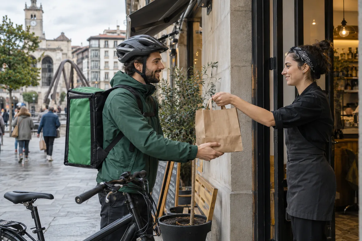 Escena de reparto junto a un restaurante en Barakaldo / Baracaldo